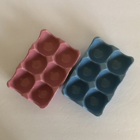 Ceramic Pink And Blue Egg Carton Holders - Picture 1 of 11